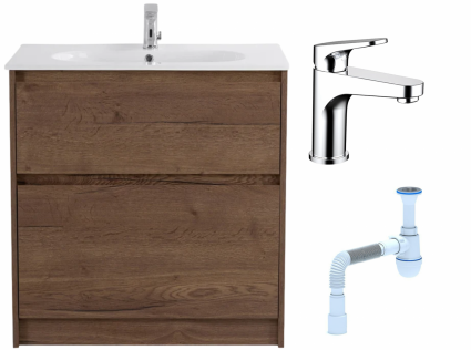 Комплект: Тумба с раковиной BelBagno Kraft 80 напольная + Смеситель Bravat Eler F1191238CP-RUS для раковины, хром + Сифон АниПласт