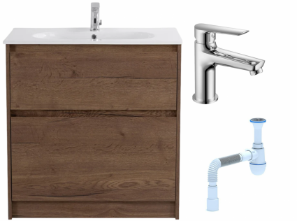 Комплект: Тумба с раковиной BelBagno Kraft 80 напольная + Смеситель для раковины Haiba HB10198, хром + Сифон АниПласт