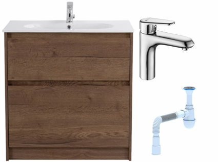 Комплект: Тумба с раковиной BelBagno Kraft 80 напольная + Смеситель Lemark Point LM0306C для раковины, хром + Сифон АниПласт