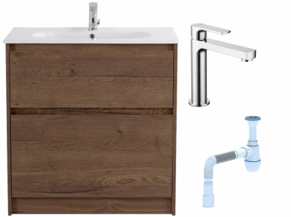Комплект: Тумба с раковиной BelBagno Kraft 80 напольная + Смеситель Lemark plus Grace LM1537C для раковины, хром + Сифон АниПласт
