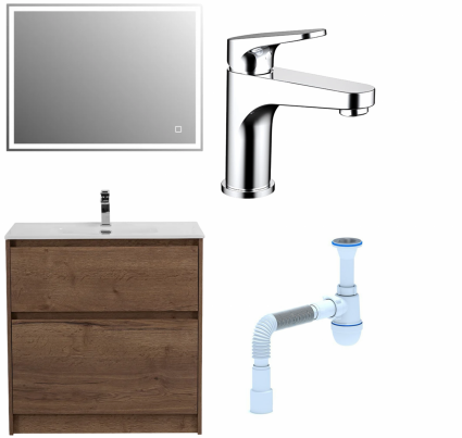 Комплект: Мебель для ванной BelBagno Kraft 80 + Смеситель Bravat Eler F1191238CP-RUS для раковины, хром + Сифон АниПласт