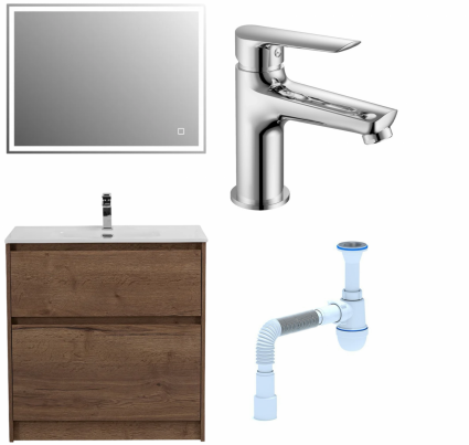 Комплект: Мебель для ванной BelBagno Kraft 80 + Смеситель для раковины Haiba HB10198, хром + Сифон АниПласт
