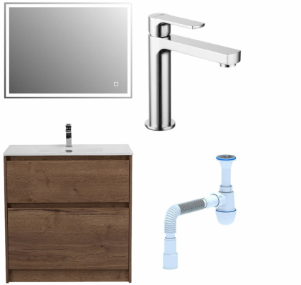 Комплект: Мебель для ванной BelBagno Kraft 80 + Смеситель Lemark plus Grace LM1537C для раковины, хром + Сифон АниПласт