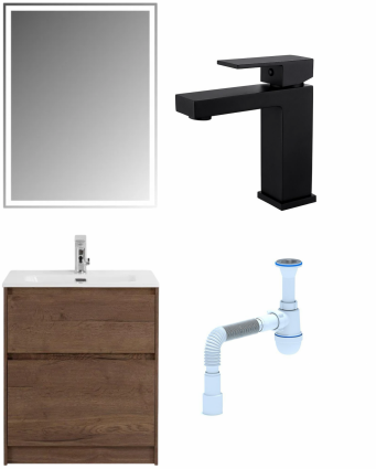 Комплект: Мебель для ванной BelBagno Kraft 60 + Смеситель Haiba HB10803-7 черный + Сифон АниПласт