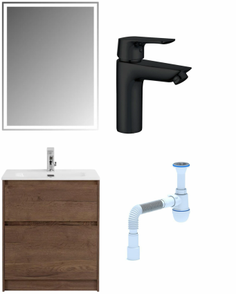 Комплект: Мебель для ванной BelBagno Kraft 60 + Смеситель Aquanet Static AF330-10B для раковины, чёрный + Сифон АниПласт