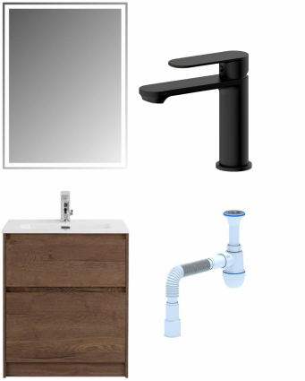 Комплект: Мебель для ванной BelBagno Kraft 60 + Смеситель для раковины Haiba HB10590-7, черный + Сифон АниПласт