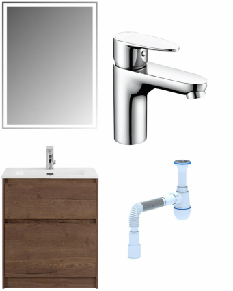 Комплект: Мебель для ванной BelBagno Kraft 60 + Смеситель Wasserkraft Leine 3503 для раковины, хром + Сифон АниПласт