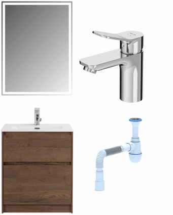 Комплект: Мебель для ванной BelBagno Kraft 60 + Смеситель Am.Pm X-Joy F85A02100 для раковины, хром + Сифон АниПласт