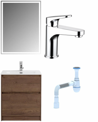 Комплект: Мебель для ванной BelBagno Kraft 60 + Смеситель Bravat Eler F1191238CP-RUS для раковины, хром + Сифон АниПласт