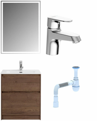 Комплект: Мебель для ванной BelBagno Kraft 60 + Смеситель Bravat Alfa F1120178CP для раковины, хром + Сифон АниПласт