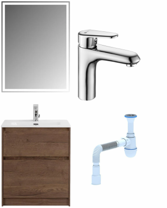 Комплект: Мебель для ванной BelBagno Kraft 60 + Смеситель Lemark Point LM0306C для раковины, хром + Сифон АниПласт