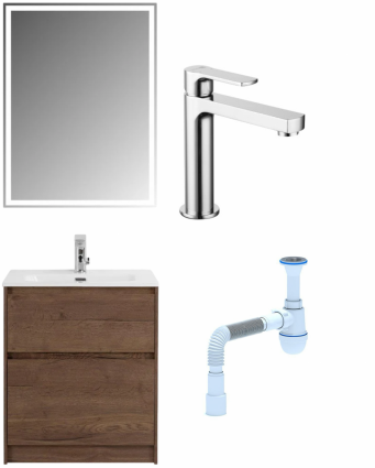 Комплект: Мебель для ванной BelBagno Kraft 60 + Смеситель Lemark plus Grace LM1537C для раковины, хром + Сифон АниПласт