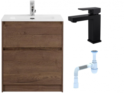 Комплект: Тумба с раковиной BelBagno Kraft 60 напольная + Смеситель для раковины Haiba HB10803-7, черный + Сифон АниПласт