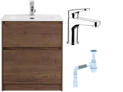 Комплект: Тумба с раковиной BelBagno Kraft 60 напольная + Смеситель Bravat Eler F1191238CP-RUS для раковины, хром + Сифон АниПласт