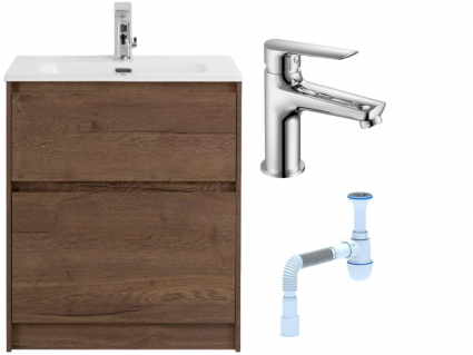Комплект: Тумба с раковиной BelBagno Kraft 60 напольная + Смеситель для раковины Haiba HB10198, хром + Сифон АниПласт