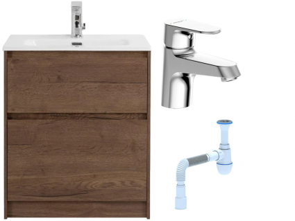 Комплект: Тумба с раковиной BelBagno Kraft 60 напольная + Смеситель Bravat Alfa F1120178CP для раковины, хром + Сифон АниПласт