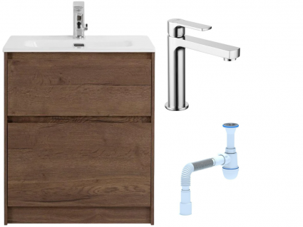 Комплект: Тумба с раковиной BelBagno Kraft 60 напольная + Смеситель Lemark plus Grace LM1537C для раковины, хром + Сифон АниПласт