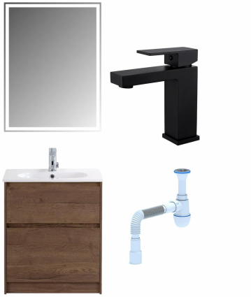 Комплект: Мебель для ванной BelBagno Kraft 60 + Смеситель Haiba HB10803-7 черный + Сифон АниПласт