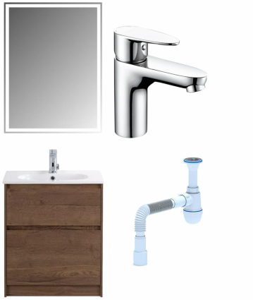 Комплект: Мебель для ванной BelBagno Kraft 60 + Смеситель Wasserkraft Leine 3503 для раковины, хром + Сифон АниПласт