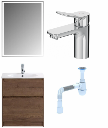 Комплект: Мебель для ванной BelBagno Kraft 60 + Смеситель Am.Pm X-Joy F85A02100 для раковины, хром + Сифон АниПласт