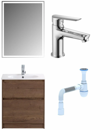 Комплект: Мебель для ванной BelBagno Kraft 60 + Смеситель для раковины Haiba HB10198, хром + Сифон АниПласт