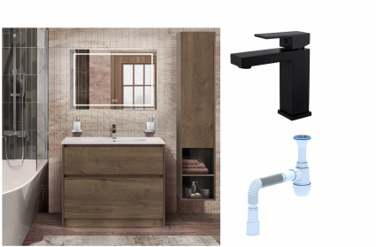Комплект: Мебель для ванной BelBagno Kraft 100 + Смеситель Haiba HB10803-7 черный + Сифон АниПласт
