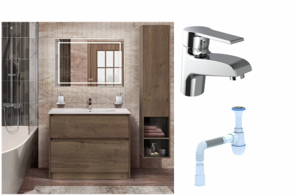 Комплект: Мебель для ванной BelBagno Kraft 100 + Смеситель Agger Right A2902100 для раковины, хром + Сифон АниПласт