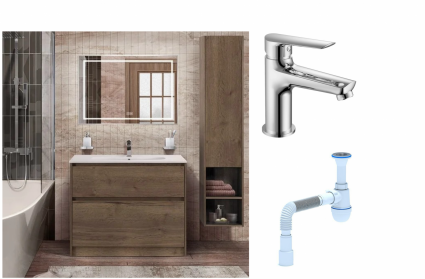 Комплект: Мебель для ванной BelBagno Kraft 100 + Смеситель для раковины Haiba HB10198, хром + Сифон АниПласт