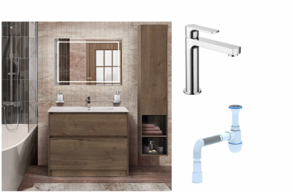 Комплект: Мебель для ванной BelBagno Kraft 100 + Смеситель Lemark plus Grace LM1537C для раковины, хром + Сифон АниПласт