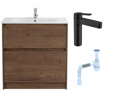 Комплект: Тумба с раковиной BelBagno Kraft 100 напольная + Смеситель для раковины BelBagno Delta DEL-LVM-NERO, черный + Сифон АниПласт