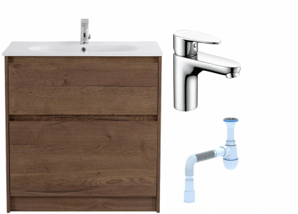 Комплект: Тумба с раковиной BelBagno Kraft 100 напольная + Смеситель Wasserkraft Leine 3503 для раковины, хром + Сифон АниПласт
