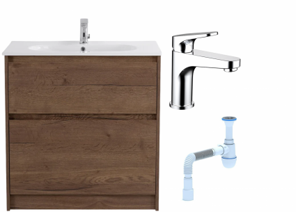 Комплект: Тумба с раковиной BelBagno Kraft 100 напольная + Смеситель Bravat Eler F1191238CP-RUS для раковины, хром + Сифон АниПласт