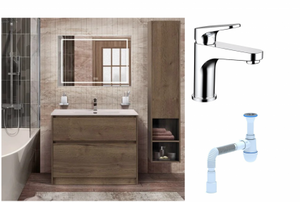 Комплект: Мебель для ванной BelBagno Kraft 100 + Смеситель Bravat Eler F1191238CP-RUS для раковины, хром + Сифон АниПласт