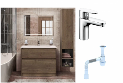 Комплект: Мебель для ванной BelBagno Kraft 100  + Смеситель Wasserkraft Leine 3503 для раковины, хром + Сифон АниПласт