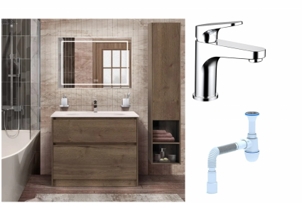 Комплект: Мебель для ванной BelBagno Kraft 100 + Смеситель Bravat Eler F1191238CP-RUS для раковины, хром + Сифон АниПласт