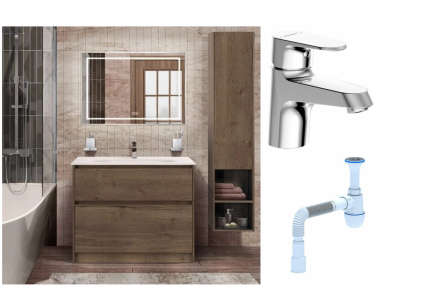 Комплект: Мебель для ванной BelBagno Kraft 100 + Смеситель Bravat Alfa F1120178CP для раковины, хром + Сифон АниПласт