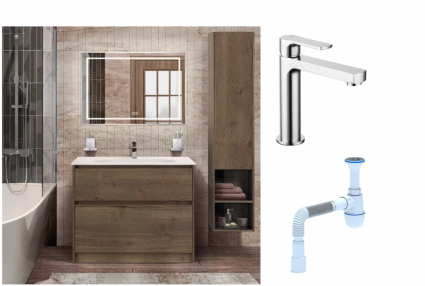 Комплект: Мебель для ванной BelBagno Kraft 100 + Смеситель Lemark plus Grace LM1537C для раковины, хром + Сифон АниПласт