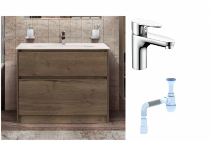 Комплект: Тумба с раковиной BelBagno Kraft 100 напольная + Смеситель Wasserkraft Leine 3503 для раковины, хром + Сифон АниПласт