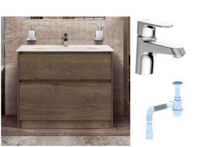 Комплект: Тумба с раковиной BelBagno Kraft 100 напольная + Смеситель Bravat Alfa F1120178CP для раковины, хром + Сифон АниПласт
