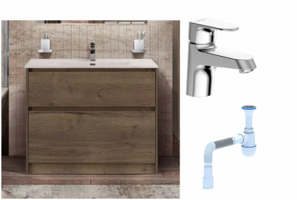Комплект: Тумба с раковиной BelBagno Kraft 100 напольная + Смеситель Bravat Alfa F1120178CP для раковины, хром + Сифон АниПласт