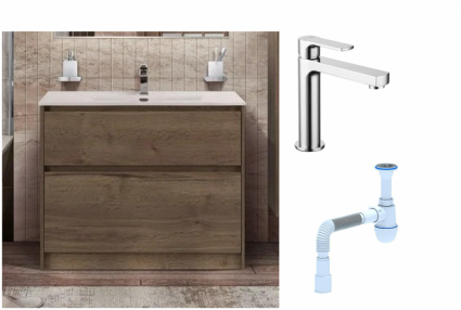 Комплект: Тумба с раковиной BelBagno Kraft 100 напольная + Смеситель Lemark plus Grace LM1537C для раковины, хром + Сифон АниПласт
