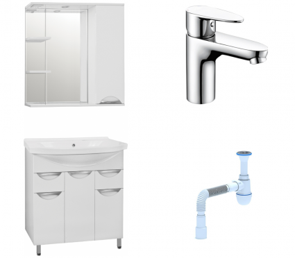 Комплект: Мебель для ванной Style Line Жасмин 80 + Смеситель Wasserkraft Leine 3503 + Сифон АниПласт