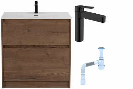 Комплект: Тумба с раковиной BelBagno Kraft 39 80 напольная + Смеситель для раковины BelBagno Delta DEL-LVM-NERO, черный + Сифон АниПласт