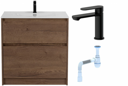 Комплект: Тумба с раковиной BelBagno Kraft 39 80 напольная + Смеситель для раковины Haiba HB10590-7, черный + Сифон АниПласт