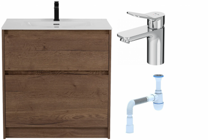 Комплект: Тумба с раковиной BelBagno Kraft 39 80 напольная + Смеситель Am.Pm X-Joy F85A02100 для раковины, хром + Сифон АниПласт