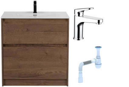 Комплект: Тумба с раковиной BelBagno Kraft 39 80 напольная + Смеситель Bravat Eler F1191238CP-RUS для раковины, хром + Сифон АниПласт