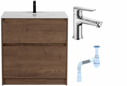 Комплект: Тумба с раковиной BelBagno Kraft 39 80 напольная + Смеситель для раковины Haiba HB10198, хром + Сифон АниПласт