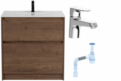 Комплект: Тумба с раковиной BelBagno Kraft 39 80 напольная + Смеситель Bravat Alfa F1120178CP для раковины, хром + Сифон АниПласт