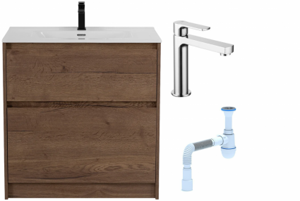 Комплект: Тумба с раковиной BelBagno Kraft 39 80 напольная + Смеситель Lemark plus Grace LM1537C для раковины, хром + Сифон АниПласт