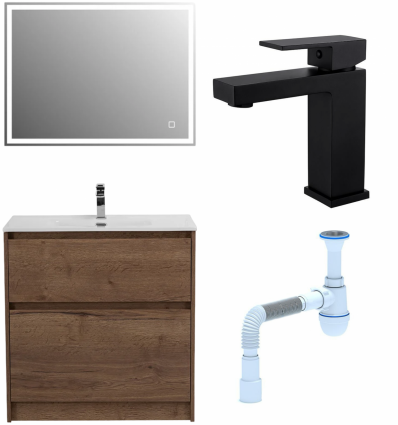 Комплект: Мебель для ванной BelBagno Kraft + Смеситель для раковины Haiba HB10803-7, черный + Сифон АниПласт